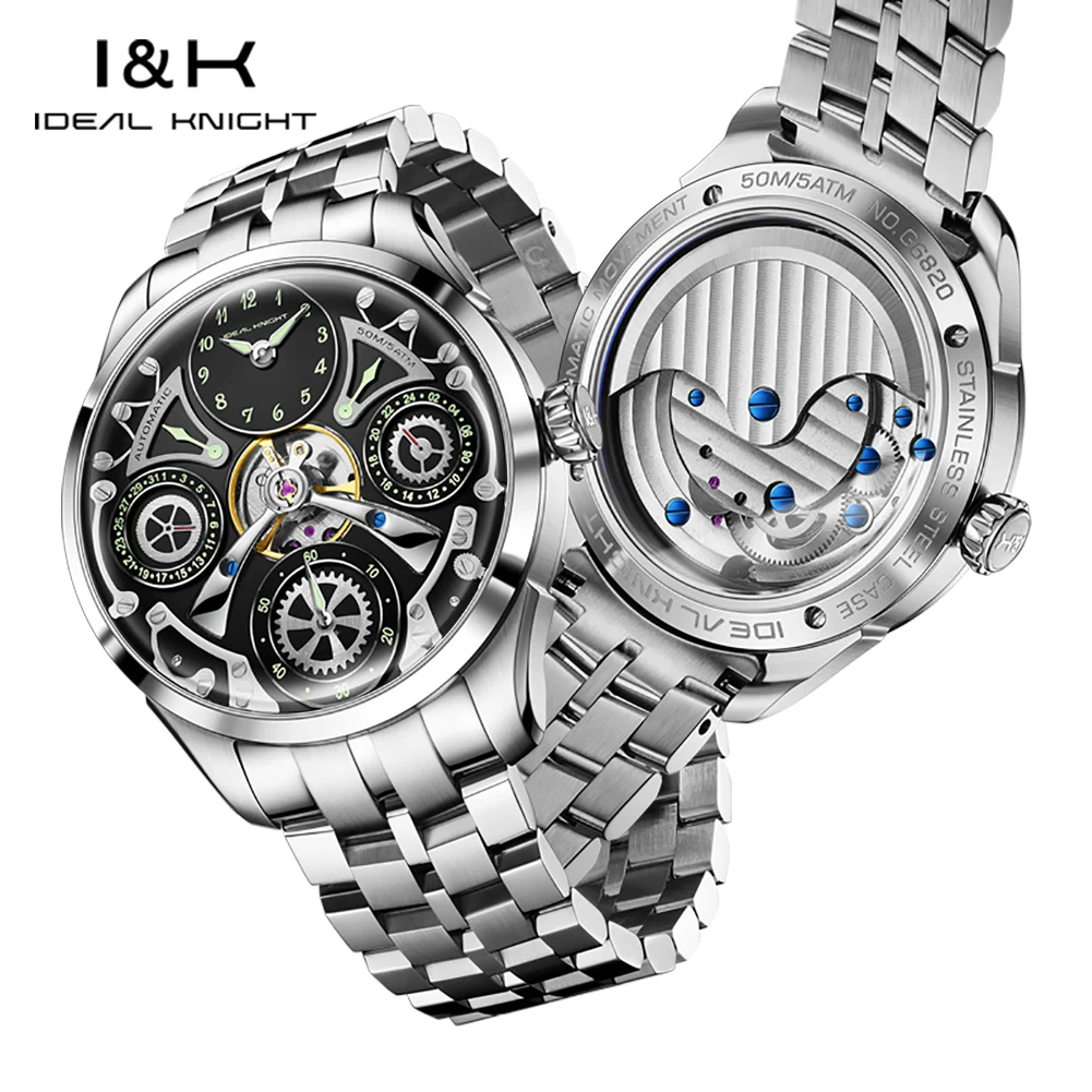 IDEAL Knight 6820 Man Watch Original Automatic Mechanical Wristwatch for Men Luxury Fashion Personality Hollow Men's Watches