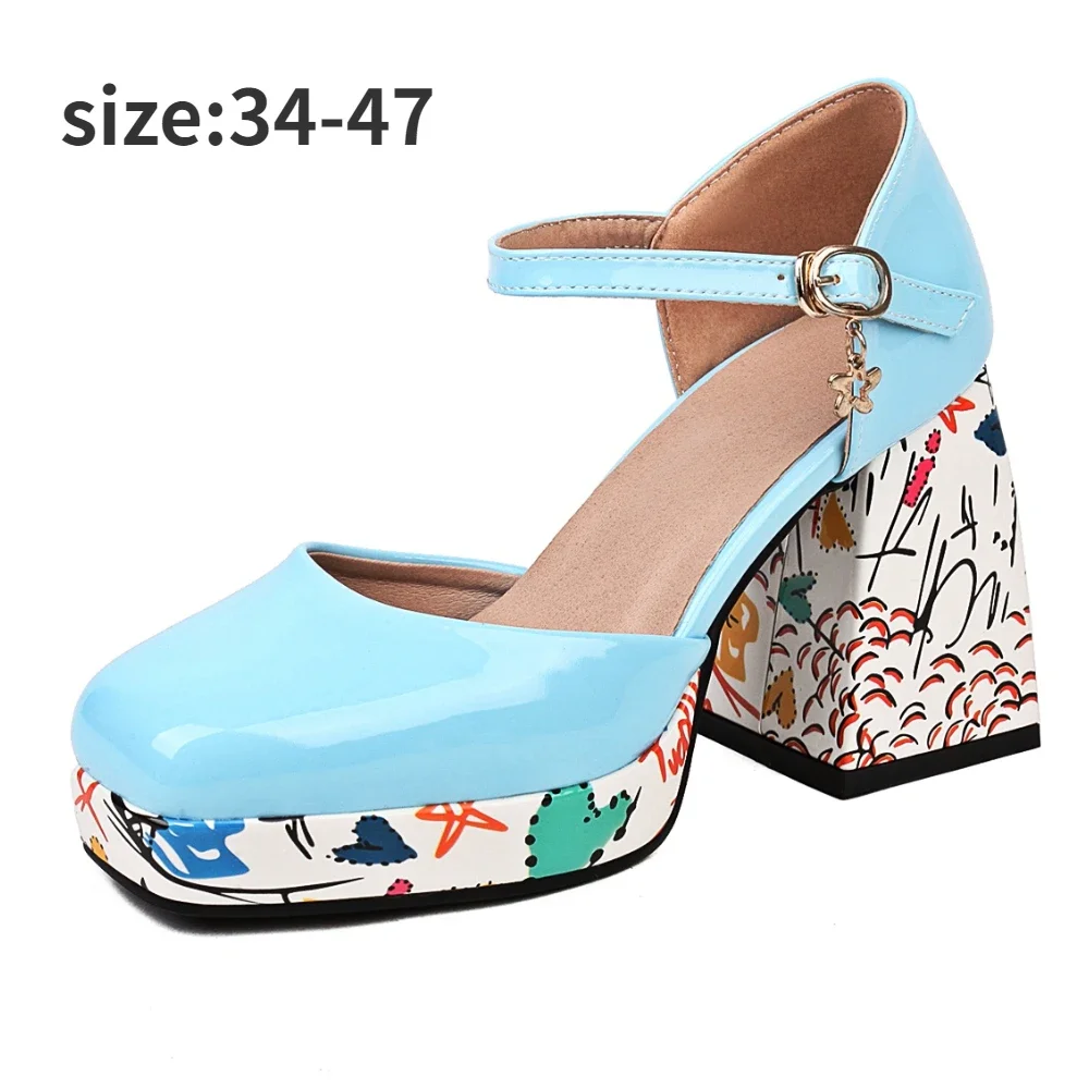

Туфли Bid Size 47 46 45 43, новые модные женские босоножки на платформе 2024, летние туфли-лодочки Мэри Джейн с открытым носком и наклонным каблуком