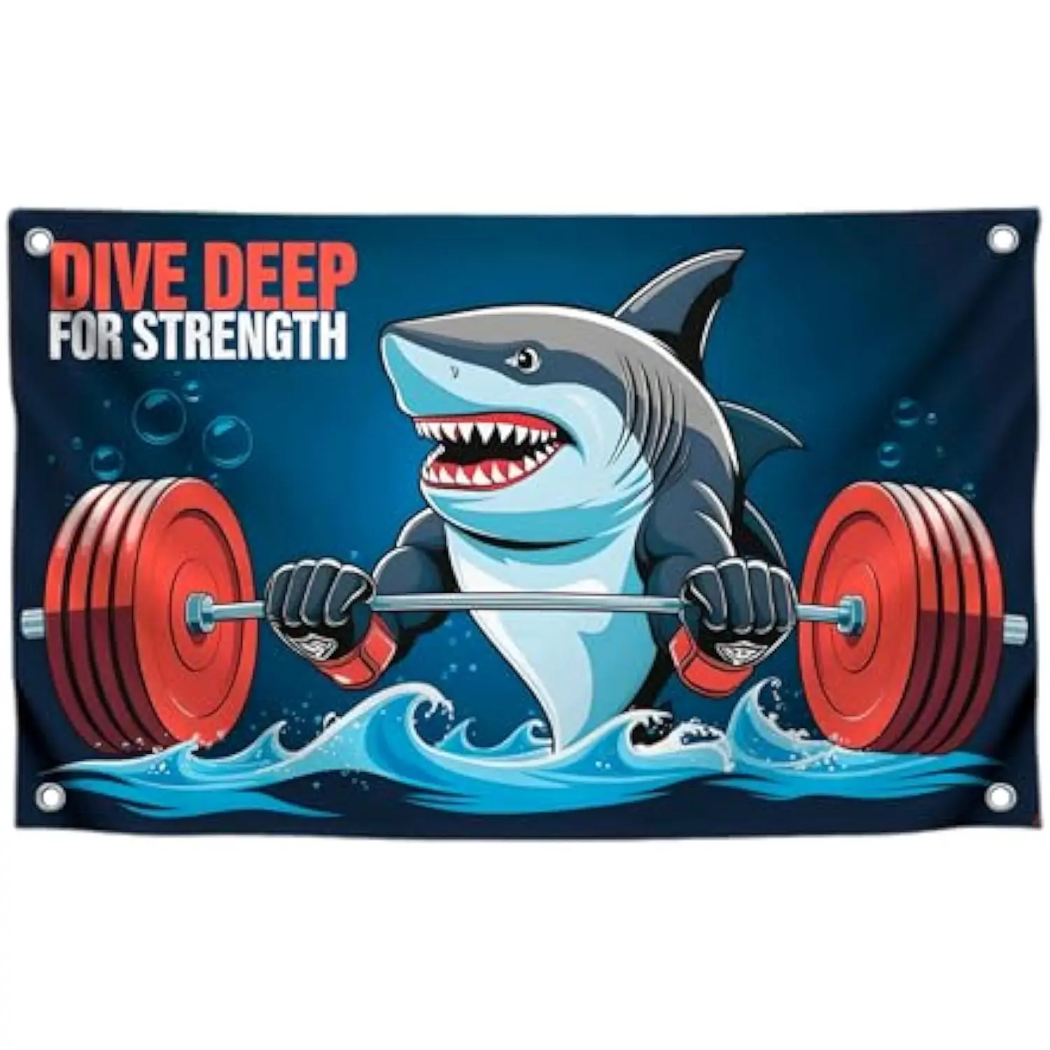 Shark Lifting Weights Dive Deep For Strength Polyester Flag Banner Wall Art Poster