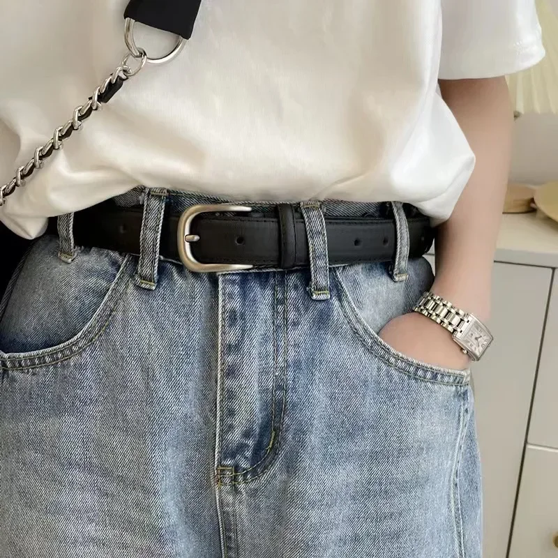 PU Leather Belt for Women Vintage Summer Belts Sliver Gold Buckle Belt Korean Female Jeans Coat Dress Waistband Mens Waist Belt