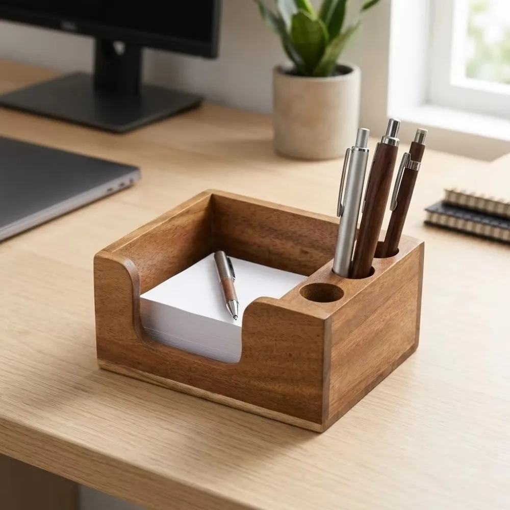 Solid Wood Wooden Desk Organizer Eco-Friendly Finish Smooth Surface Desk Organizer Pen Holder 3 Pen Holders