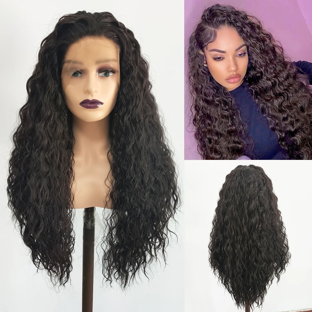 

AIMEYA Dark Brown Synthetic Lace Wigs Super Long Loose Deep 13x4 Lace Frontal Hair Wig Free Part Daily Fashion New Wig Cosplay