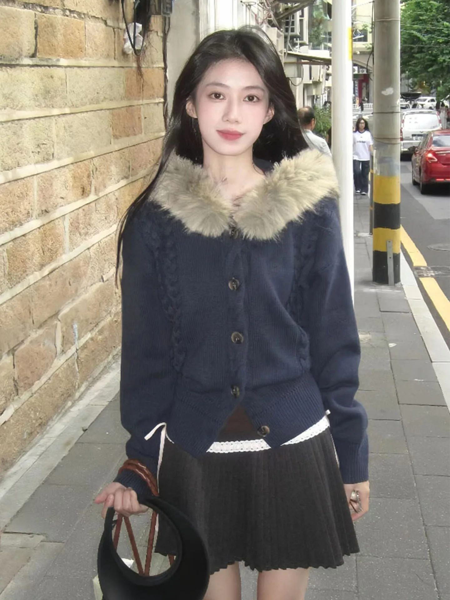 女性のニット帽子コート肥厚冬新スタイル怠惰なファッションハイエンド韓国システム毛皮の襟パーカーオープンカーディガン