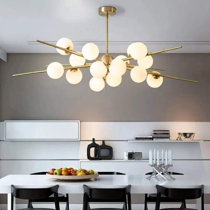 

Modern LED Milky White Glass Ball Chandelier Is Suitable Home Decoration Living Room Dining Room Bedroom Clothing Store Lights