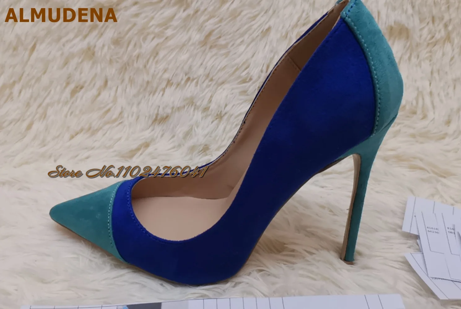 ALMUDENA Scarpe con tacco alto patchwork in pelle scamosciata blu royal turchese 12 cm 10 cm 8 cm Tacchi a spillo Colore misto Décolleté poco