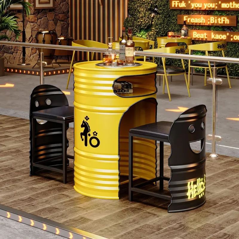 Modern Industrial Oil Drum Sofa Set Wrought Iron Leisure Tables and Chairs for Bar Billiards Hall BBQ Shop Internet Celebrity