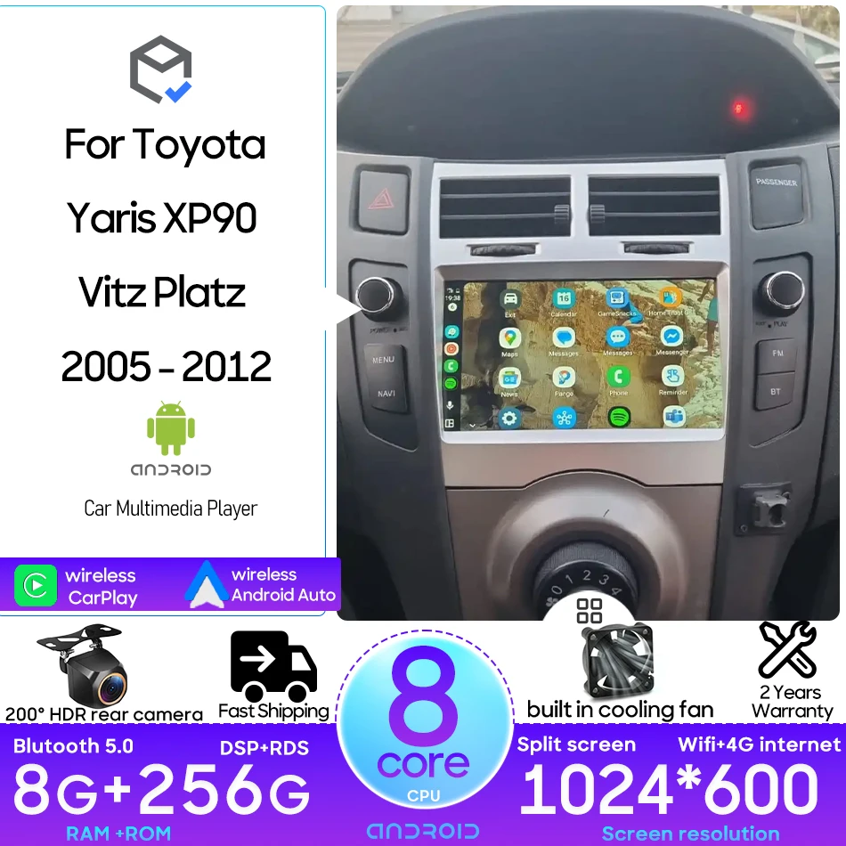 

Android For Toyota Yaris XP90 Vitz Platz 2005 - 2012 Car Multimedia Player Carplay Auto Radio Video Stereo Navigation GPS 2din