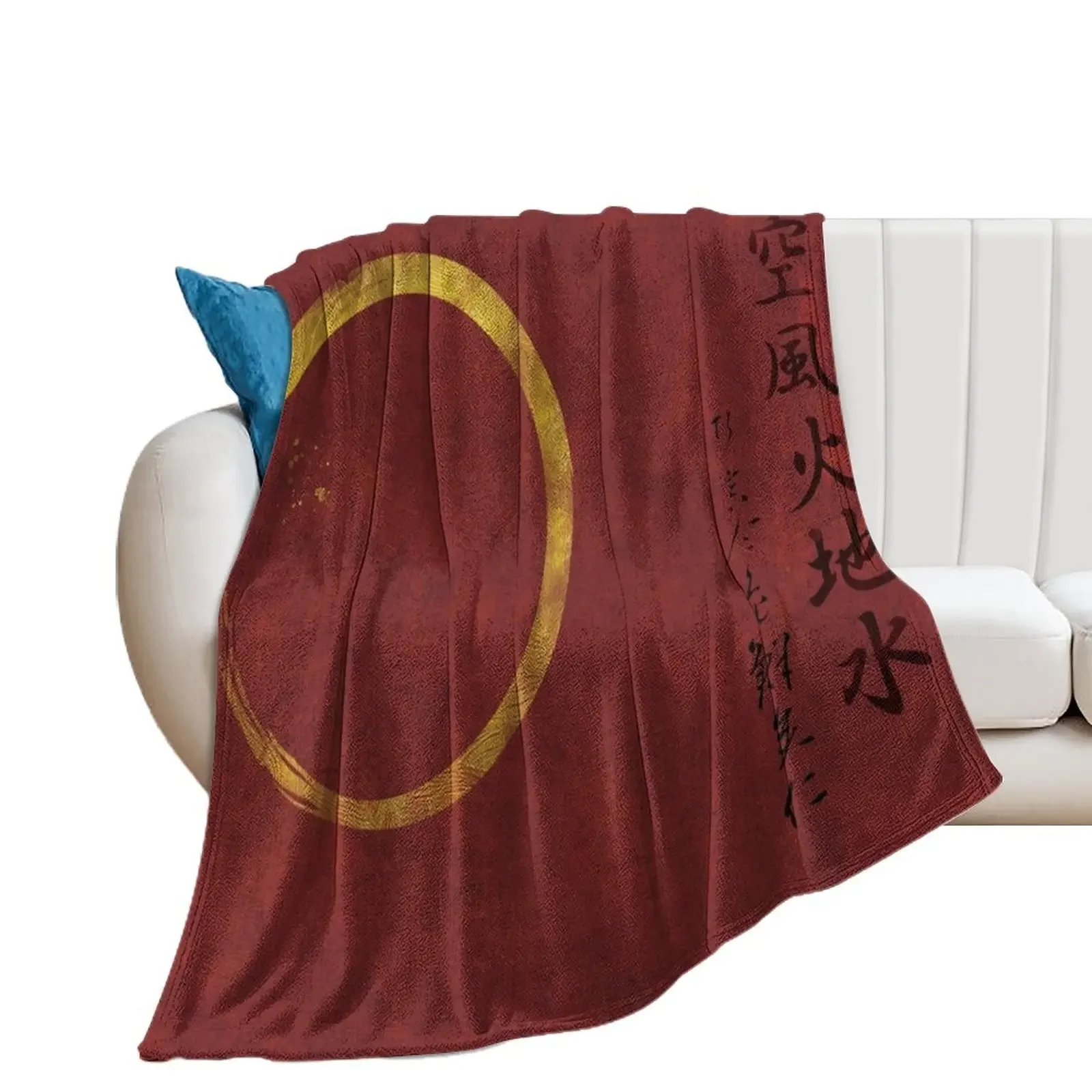 

Gold Enso with Japanese writing for the 5 natural elements Throw Blanket Soft Plush Plaid Heavy Soft Big Designers Blankets