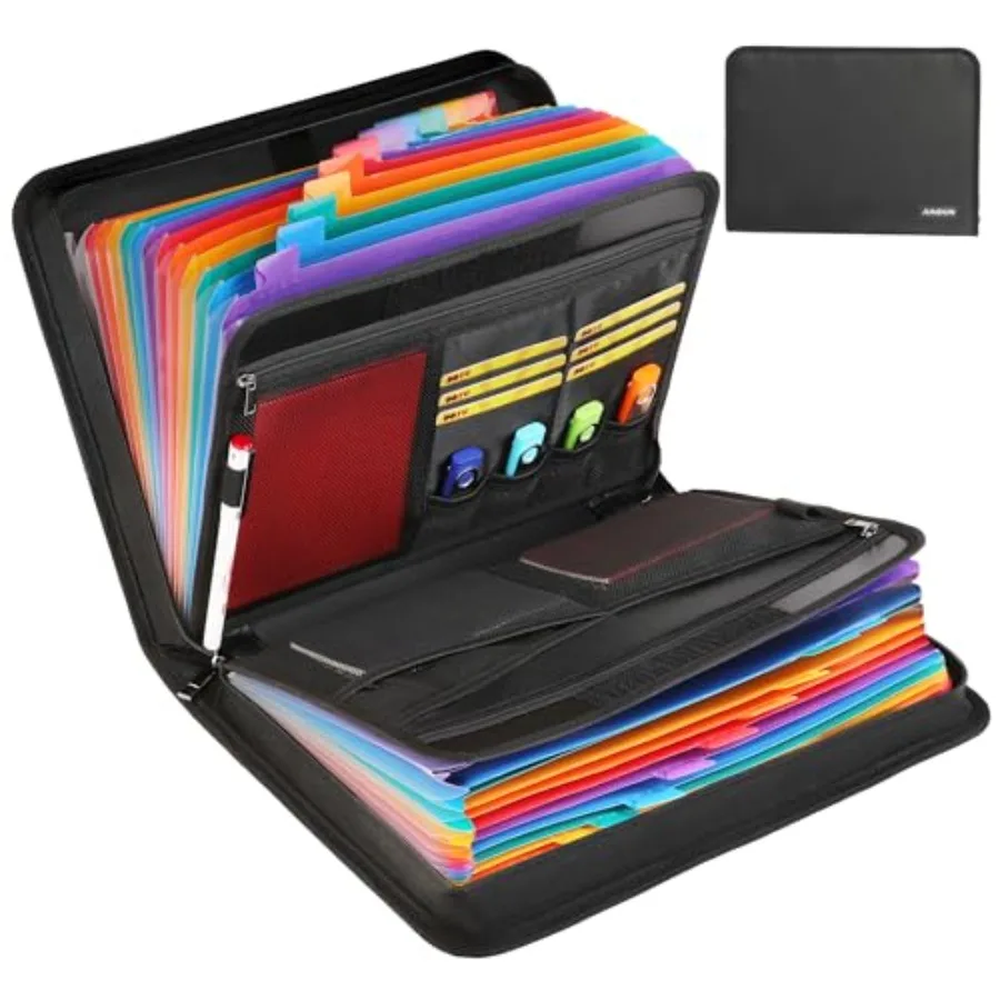 

24 Pockets Accordion File Organizer - Fireproof Document Organizer with Multi-Pockets - Portable Expanding File Folder with Zip