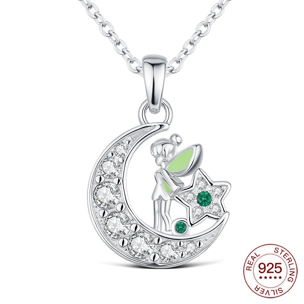 Women's 925 Sterling Silver Heart & Moon Necklace