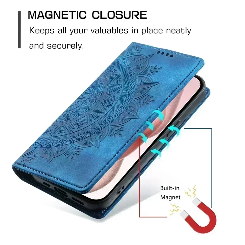 PocoF6 Pro New Totem Flower Magnetic Case for Xiaomi POCO F6 M6 X6 X3 Pro 4G 5G X 3 NFC Cases Leather Wallet Card Slots Cover