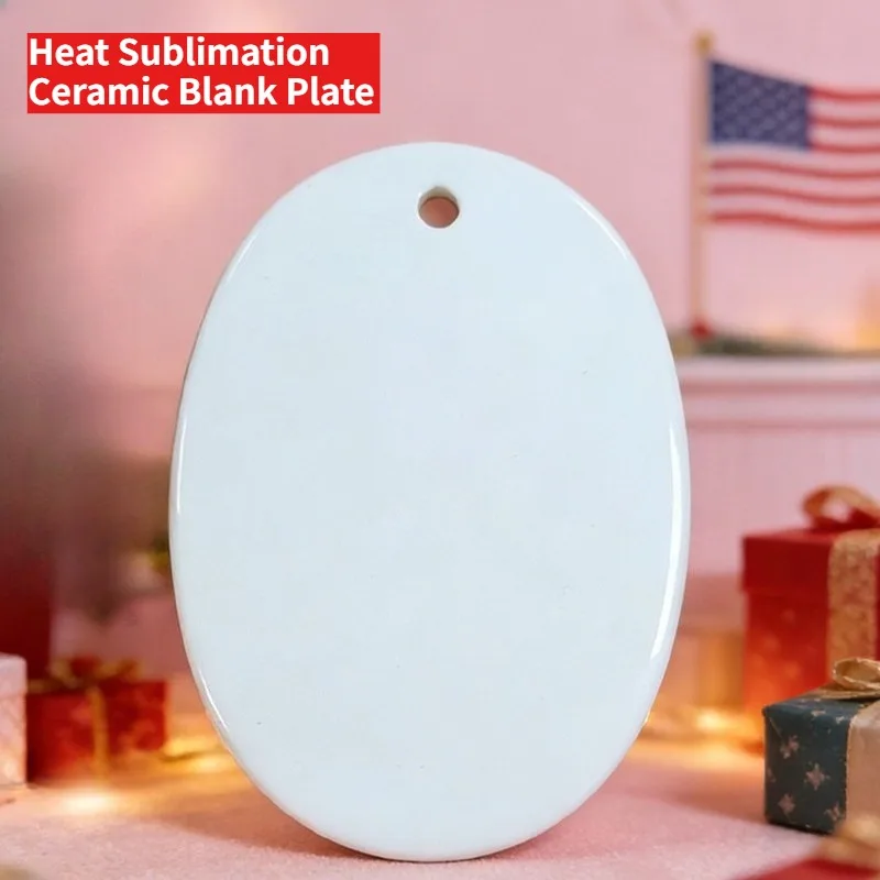 5PCS Sublimation Ceramic Blank Plate Unprinted Porcelain Panel Heat Transfer Printing Board Pendant Circle Oval Christmas Tree