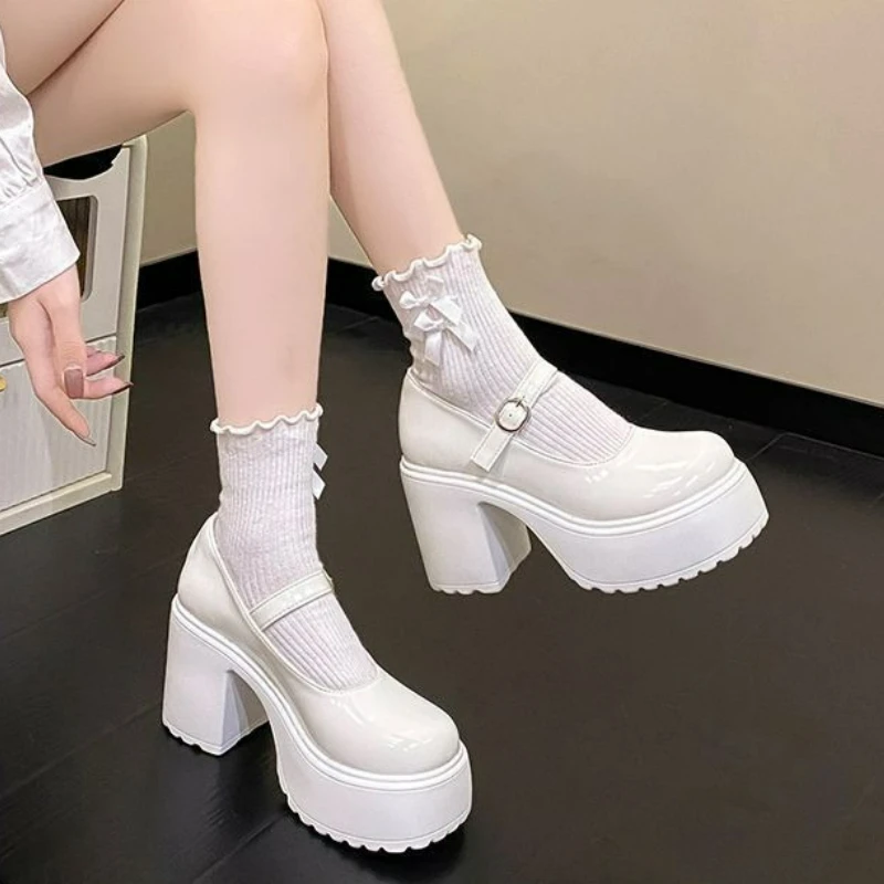 

Wome Mary Jane Shoes Fashion Casual Little Leather Shoe Ankle Strap Platform Shoe Chunky Heels Single Shoes Jk Skirt Shoes Pumps