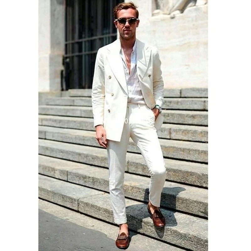 

Ivory Men Suits Slim Fit Smart Casual Wedding Dress Suits Peak Lapel Jacket Pants Formal Tuxedos for Business 2 Piece Sets