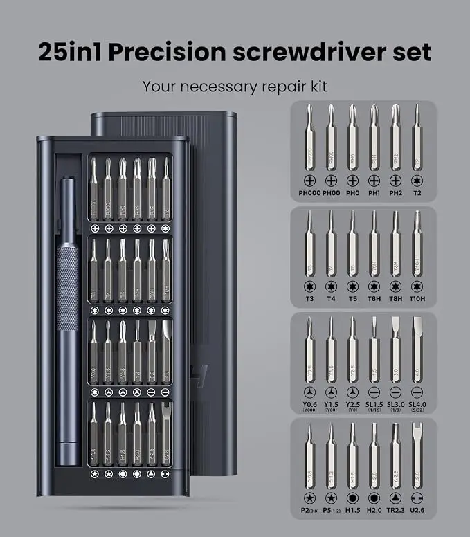 25-in-1 compact [bearing steel] magnetic screwdriver kit, suitable for phones, computers, watches, laptops, MacBooks, doorbells