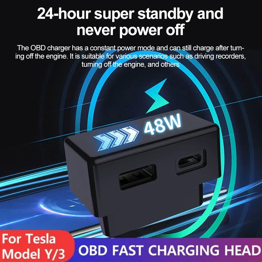For Tesla OBD2 Fast Charger Adapter For Model 3 Y X S Mobile Phone Charging Splitter Car Charger Accessories Diagnostic Port