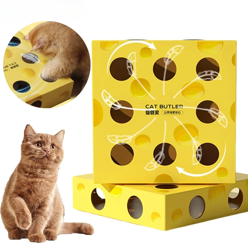 Interactive Cat Toys Smart Cat Chasing Toys Automatic Cat Teasing Stick Toy Funny Pet Cheese Box for Kitten Pet Accessories