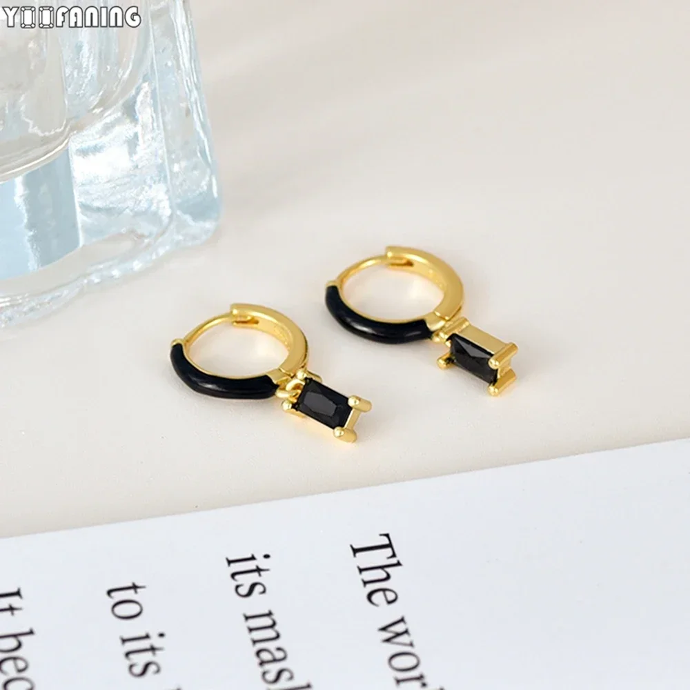 925 Sterling Silver Ear Needle Classic Retro Hoop Earring Exquisite Black Zircon Tassel Pendant Earring for Women Jewelry Party