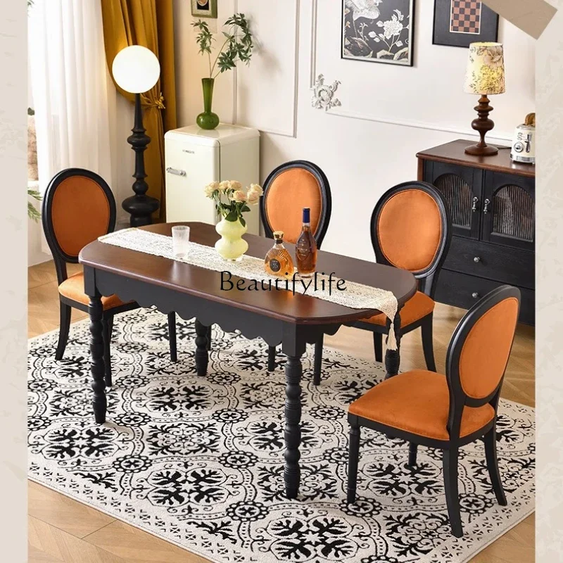 

LJY*American solid wood western dining table light luxury retro rectangular small apartment home dining table