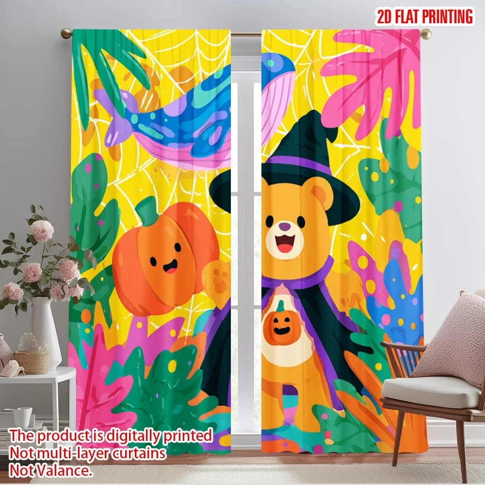 

2pcs 2D flat printing Window Treatment Curtains Cute Halloween Whale Pumpkin Bear Polyester Without Electricity Birthday Party