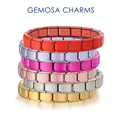 GEMOSA Fashion Colorful Width 9mm Elastic Italian Charm Link Chain Stainless Steel Bracelet Bangle on Hand Jewelry DIY Making