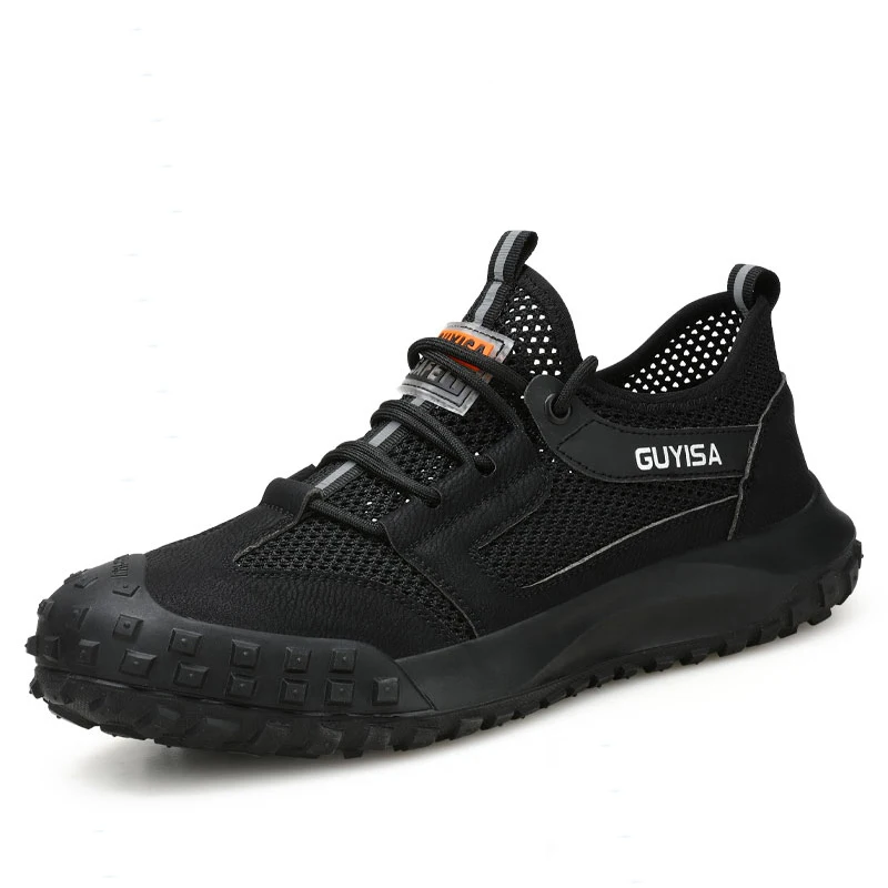 mens casual summer safety shoes breathable working sneakers worker steel toe caps boots black stylish security footwear protect image 2