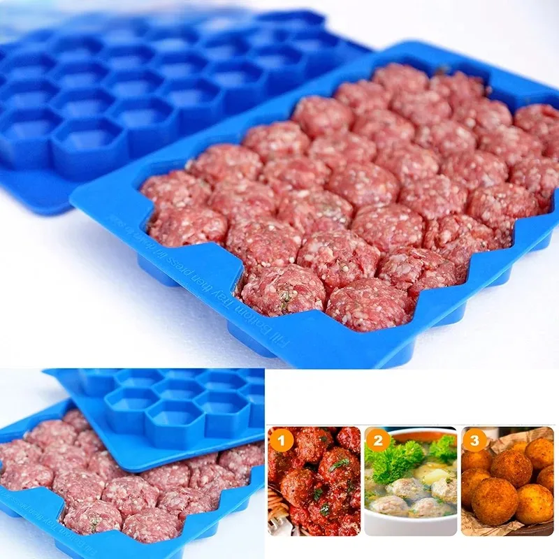 37 Grids Silicone Meatball Mold With Lid Honeycomb Rice Ball Maker Fish Balls Beef Balls Mold Meat Tools Kitchen Accessories