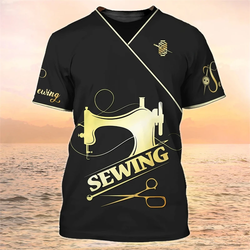 Sewing Shirt Men's T-shirt Unisex Summer Short Sleeve Uniform 2024 New Print Workwear Oversized Short-sleeved Harajuku Clothes