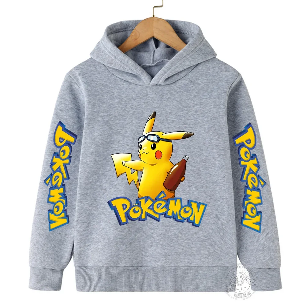 2024 New Pikachu Pokémon Cartoon 2-14 Years Old Boys and Girls Kawaii Street Casual Sweatshirt Children\'s Outdoor Sports Hoodie