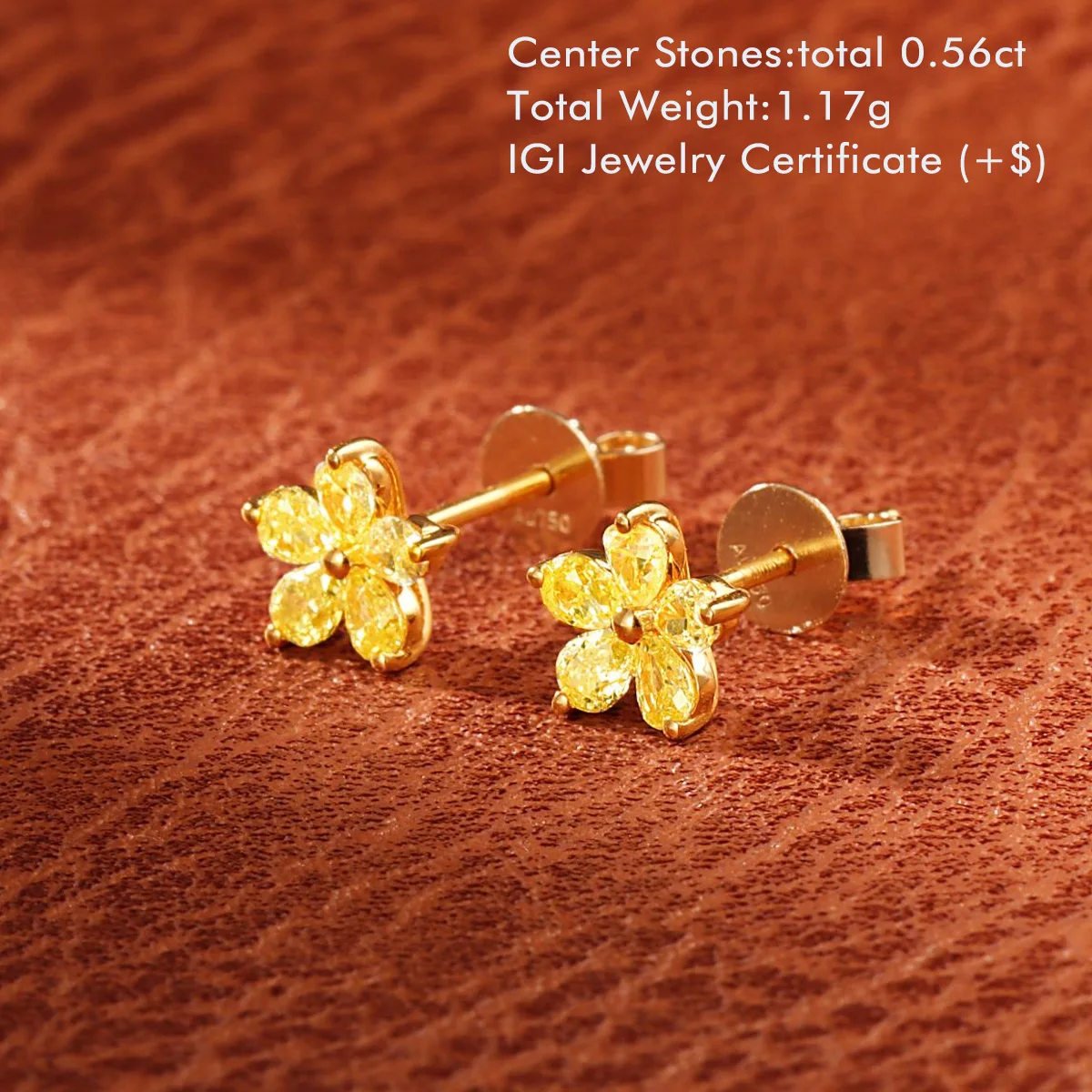 Flower Shape Natural Diamond Stud Earrings Yellow Pear Cut Natural Diamonds Stud Earrings 18K Gold Diamond Earrings for Women