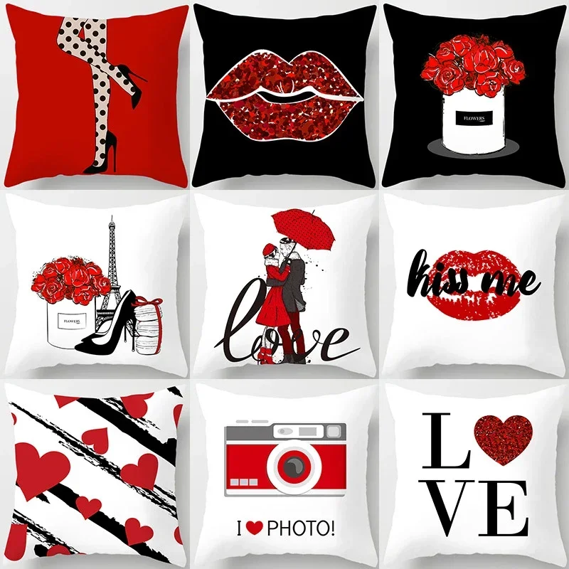 Home Decor Valentine's Day Decorative Pillowcases Sofa Cushion Covers Bed Pillowcases Car Cushion Covers Kissing Pillowcases