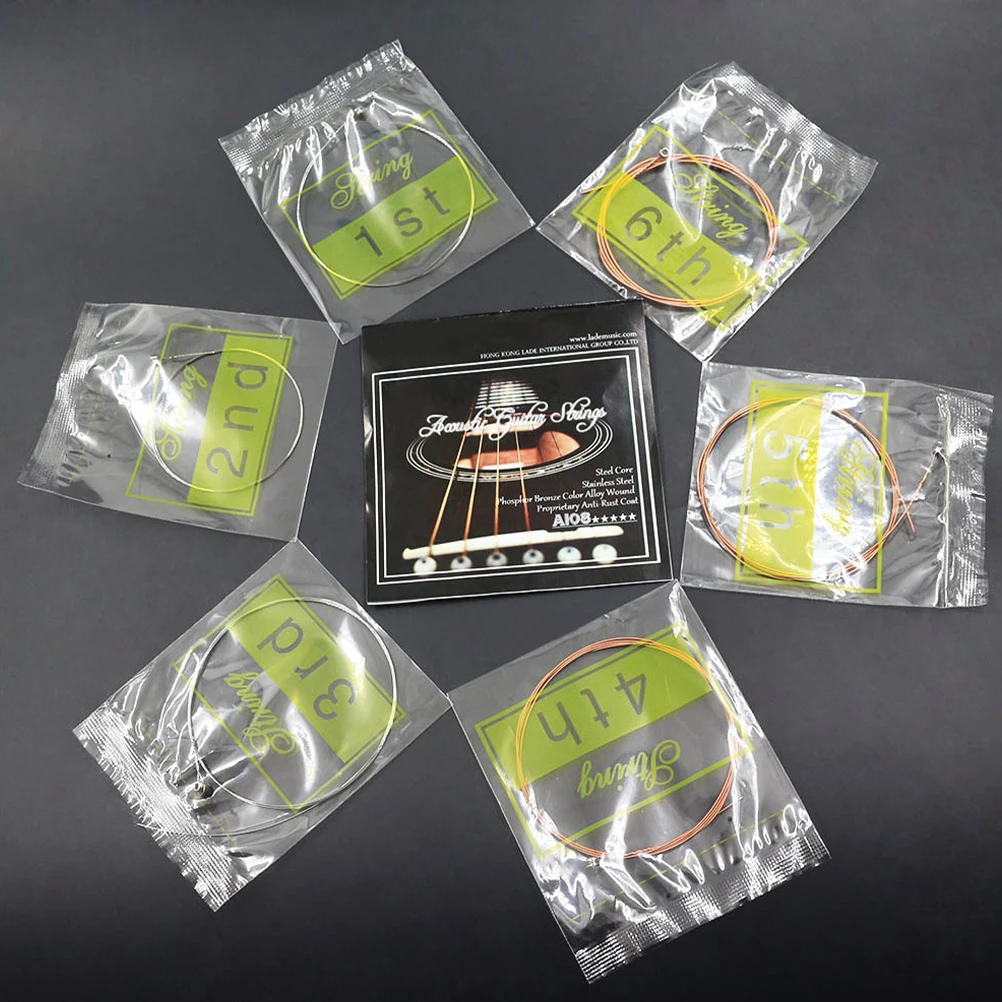 

Guitar Strings Replacement Kit Acoustic Folk Metal Durable Resonant Clear Sound Professional Grade for Repair