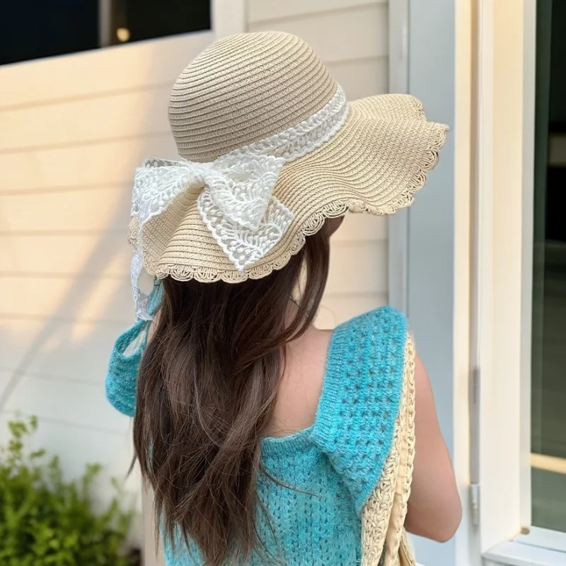 Women's Summer Camping Popular Lace Straw Hat Summer Seaside Beach Sun Hat Outdoor Big Eaves Sun Protection Fashion Hats 2