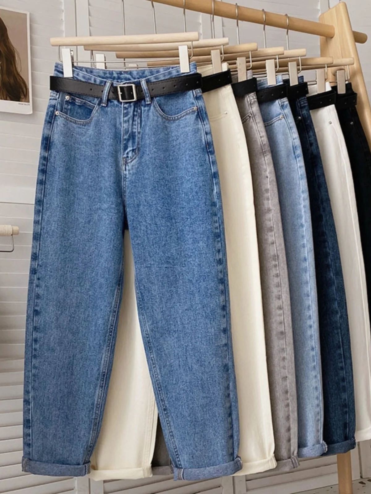 

Свободные прямые джинсы с высокой талией, женские летние новые утягивающие длинные брюки Harlan Carrot Dad, глубокий цвет