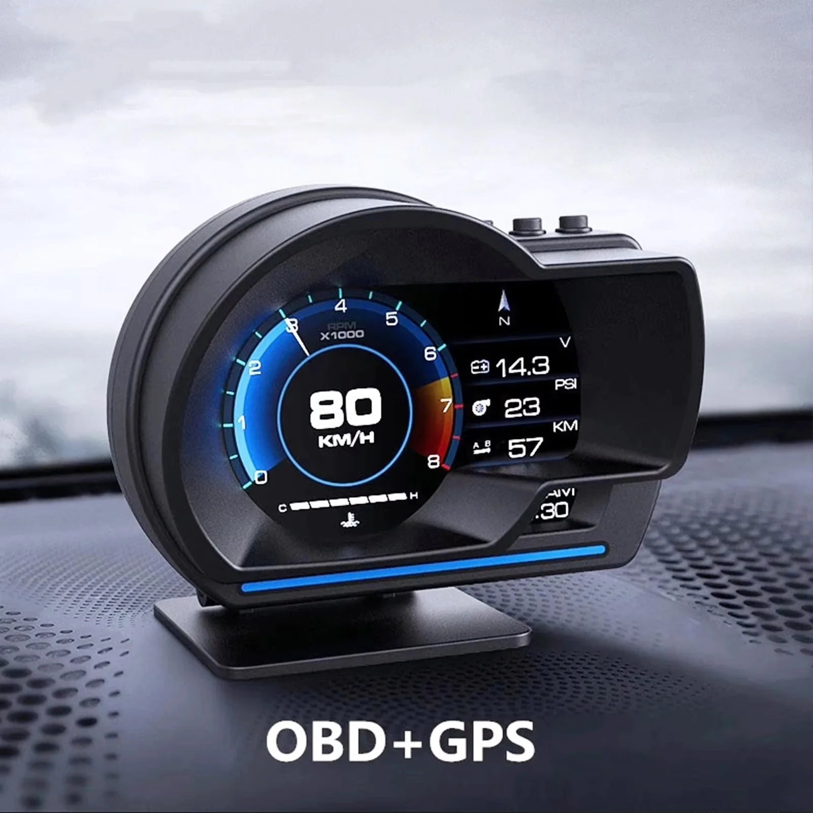 

Car digital boost gauge, OBD+GPS instrument panel, head-up display, voltmeter, speedometer, coolant temperature alarm
