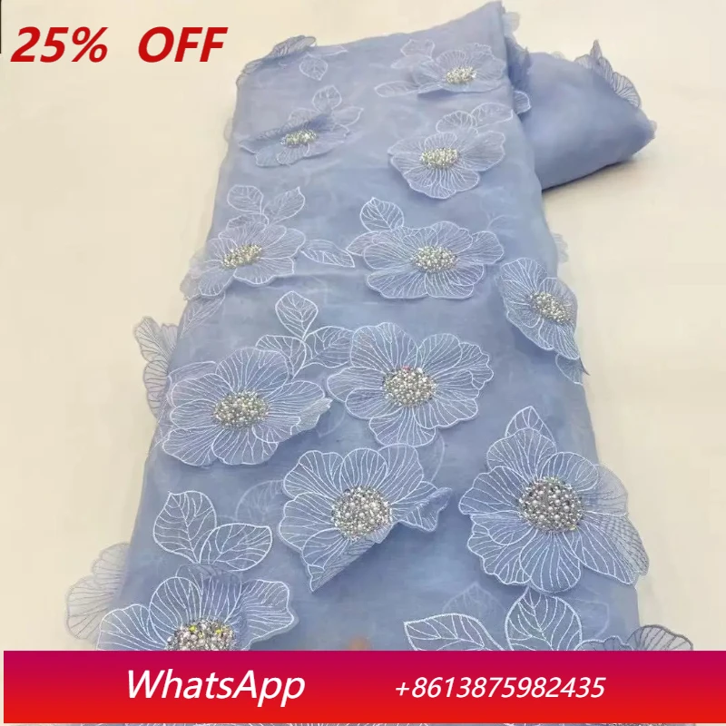 

French Tulle Lace Fabric 2025 High Quality 3D Flower Embroidery African Lace Fabric for Wedding Dresses NXZ5900