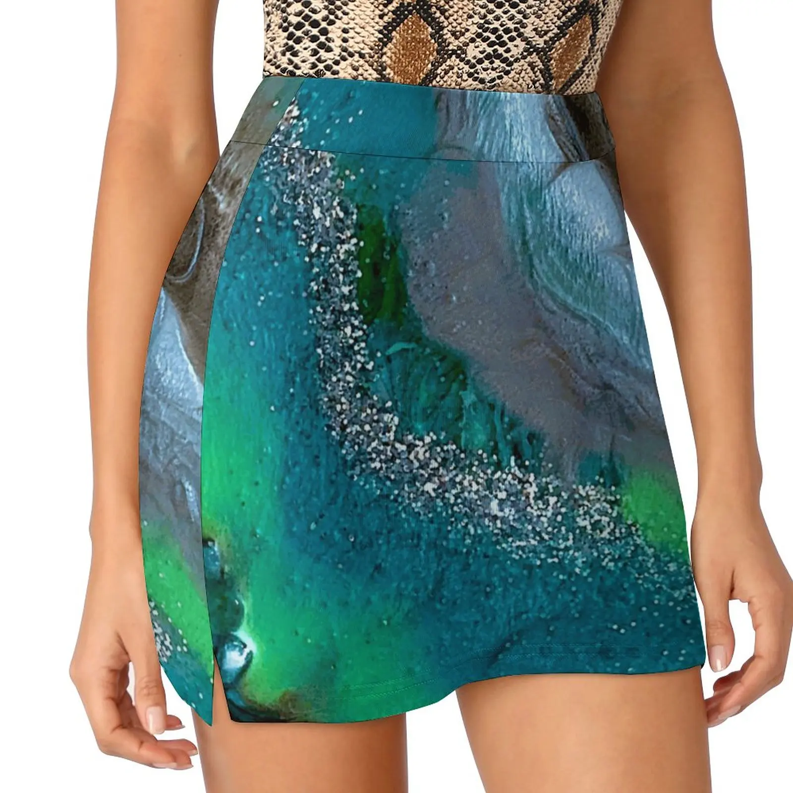 Earthly Women's skirt Sport Skort Skirt With Pocket Fashion Korean Style Skirt 4Xl Skirts Geode Teal Lime Blue Silver Abstract