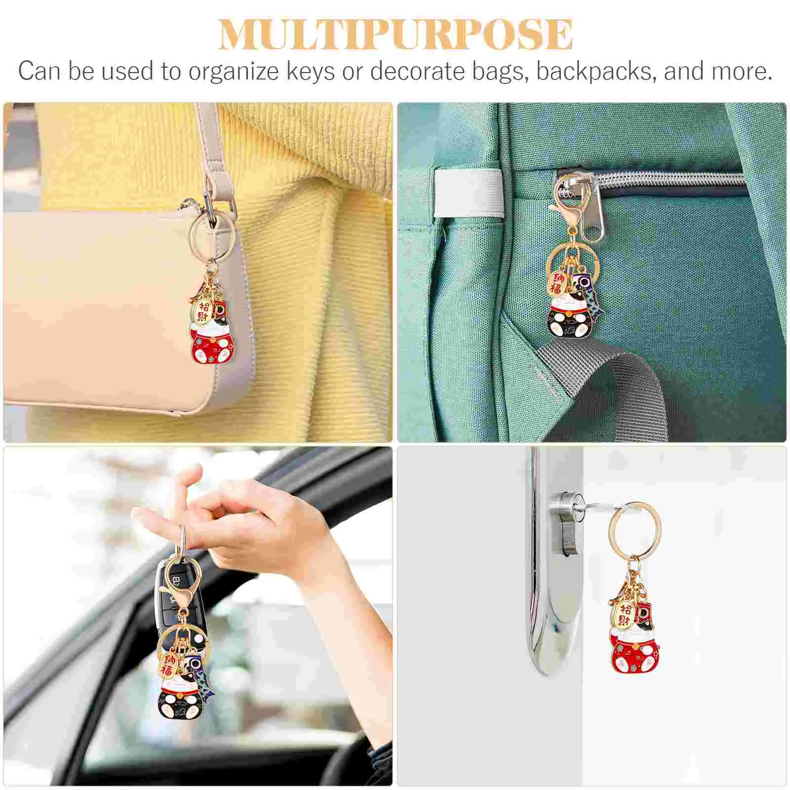 2 Pcs Key Ring Miss Locket Cute Keychain Zinc Alloy Pendant Fortune Cat Keyrings