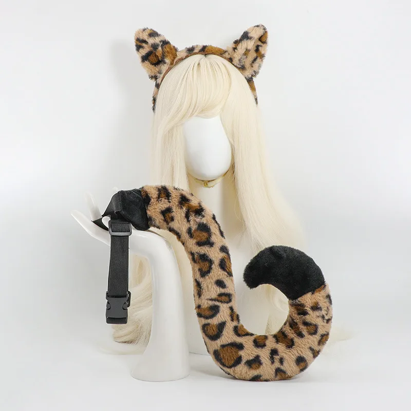 Halloween Tiger Headband and Tail Set Cute Animal Ears with Tail Cosplay Performance Props for Party and Dress Up