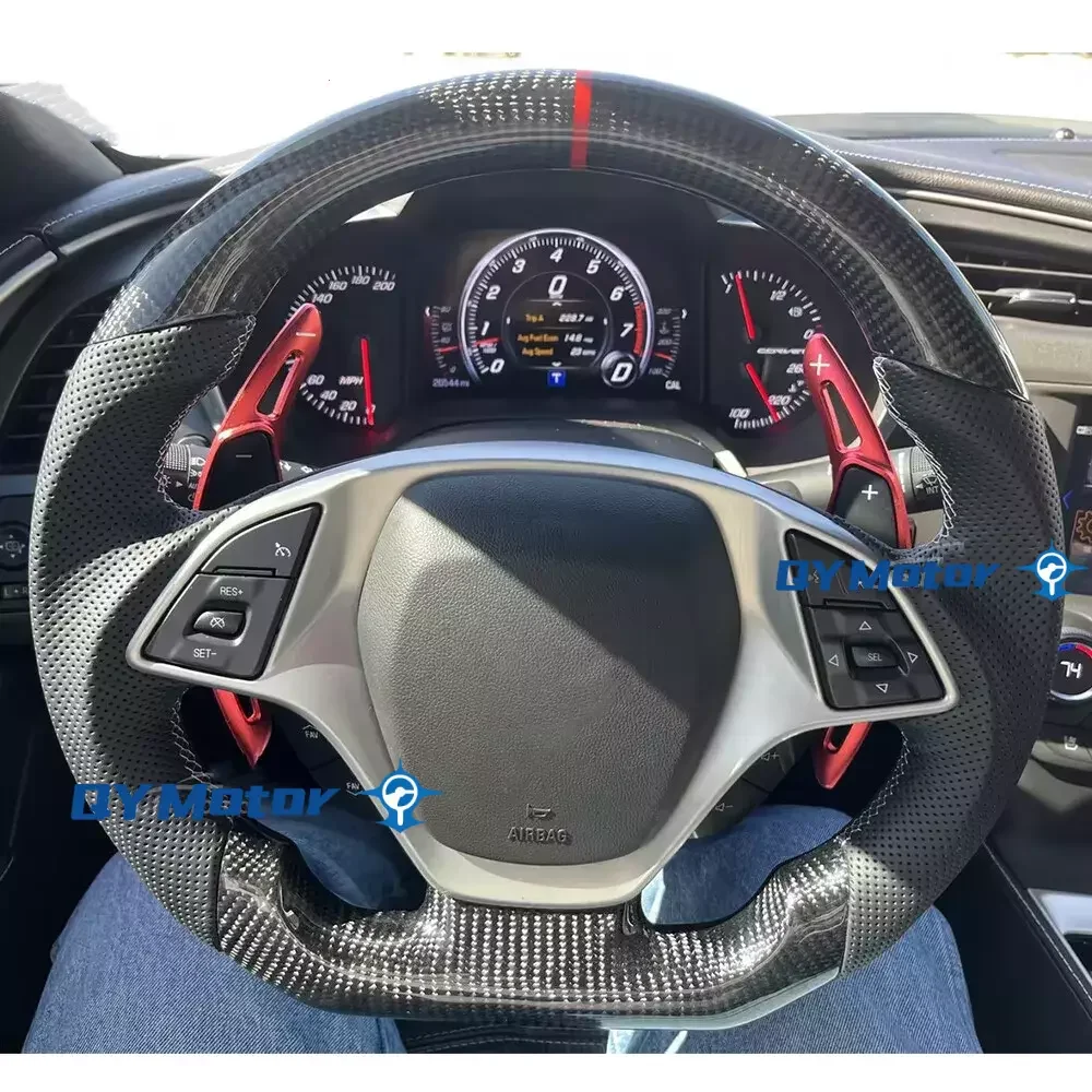 Real Carbon Fiber Perforated Leather Steering Wheel For Chevrolet Corvette C7  2014-2018