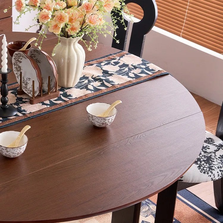 Extendable dining table, home small apartment, white wax wood grain solid wood folding round table