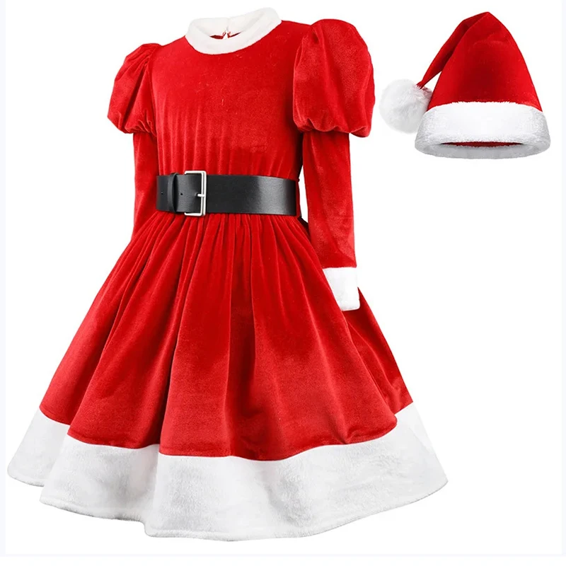 Christmas Girl Princess Dress Red Fluffy Christmas Dress Cosplay Costume Santa Claus Costume New Year's Festive Xmas Dress Up