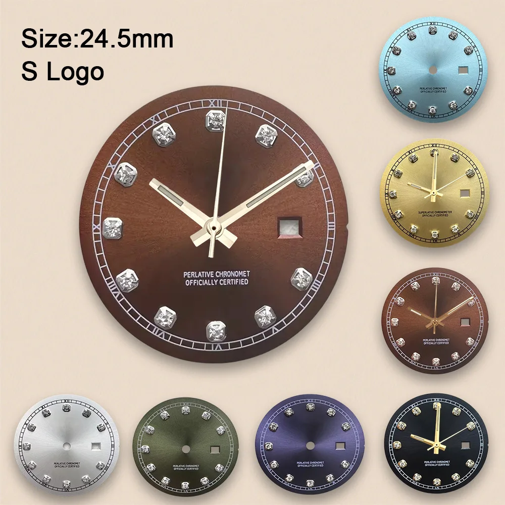 High Quality 24.5mm S Logo Diamond Dial Suitable For NH05 Japan Movement Sunray Watch Accessories Repair Tool