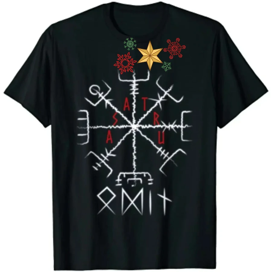 Norse Mythology Pagan Asatru Compass Symbol Vegvisir Rune T-Shirt 100% Cotton O-Neck Short Sleeve Casual Mens T-shirt Size S-3XL