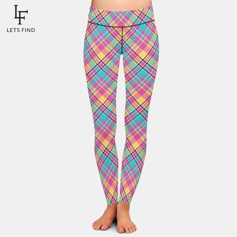 LETSFIND-mallas ajustadas de cintura alta para mujer, pantalones de Fitness con estampado de tartán 3D, Sexy, de alta calidad, a la moda