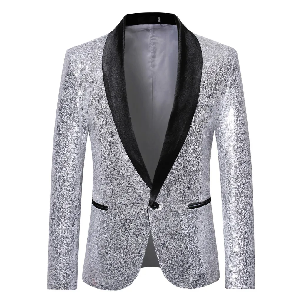 Shiny Gold Sequin Glitter Embellished Blazer Jacket Men Nightclub Prom Suit Blazer Men Costume Homme Stage Clothes For singers