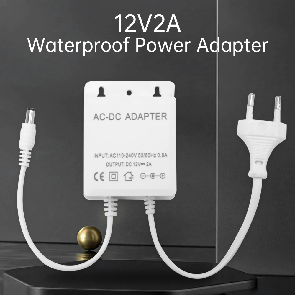 AC100-240V to DC12V 2A Outdoor Power LED Waterproof Dual Wire Electric Surveillance Camera EU / US Plug Power Adapter