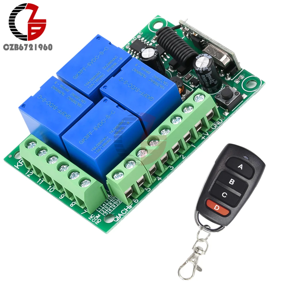 433Mhz Universal Wireless Remote Control Switch Relay Module AC 90-220V Self-Locking Remote Control Receiver RF Wireless Switch