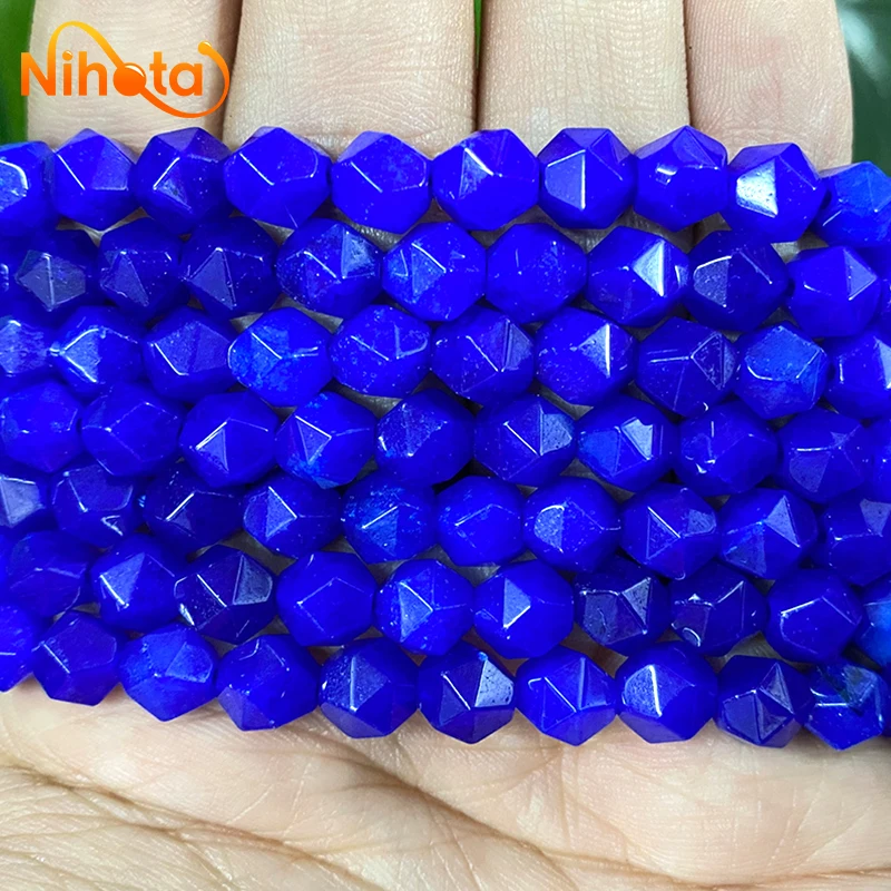 Faceted Natural Dark Blue Chalcedony Beads Smooth Loose Spacer Beads Diy Bracelet Accessories for Making Jewelry 15\