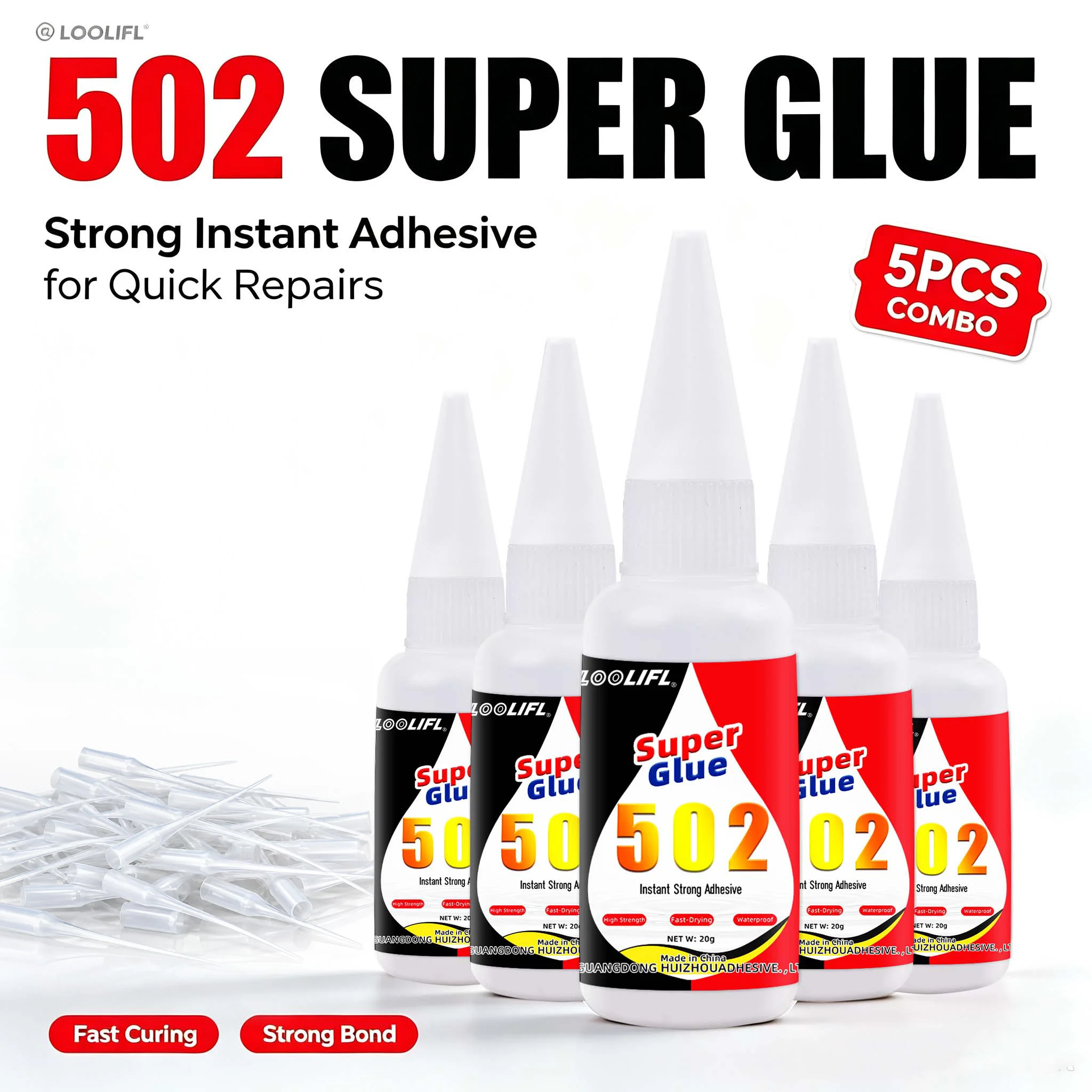 Loolifl-Powerful 502 Super Glue Precision Dispensing Bottle, Fast-Curing Instant Adhesive, Suitable for Multi-Scenario Repairs Such as Crafts, Pottery, Plastic, Metal, and Wood, DIY Jewelry Making, and Daily Household Use